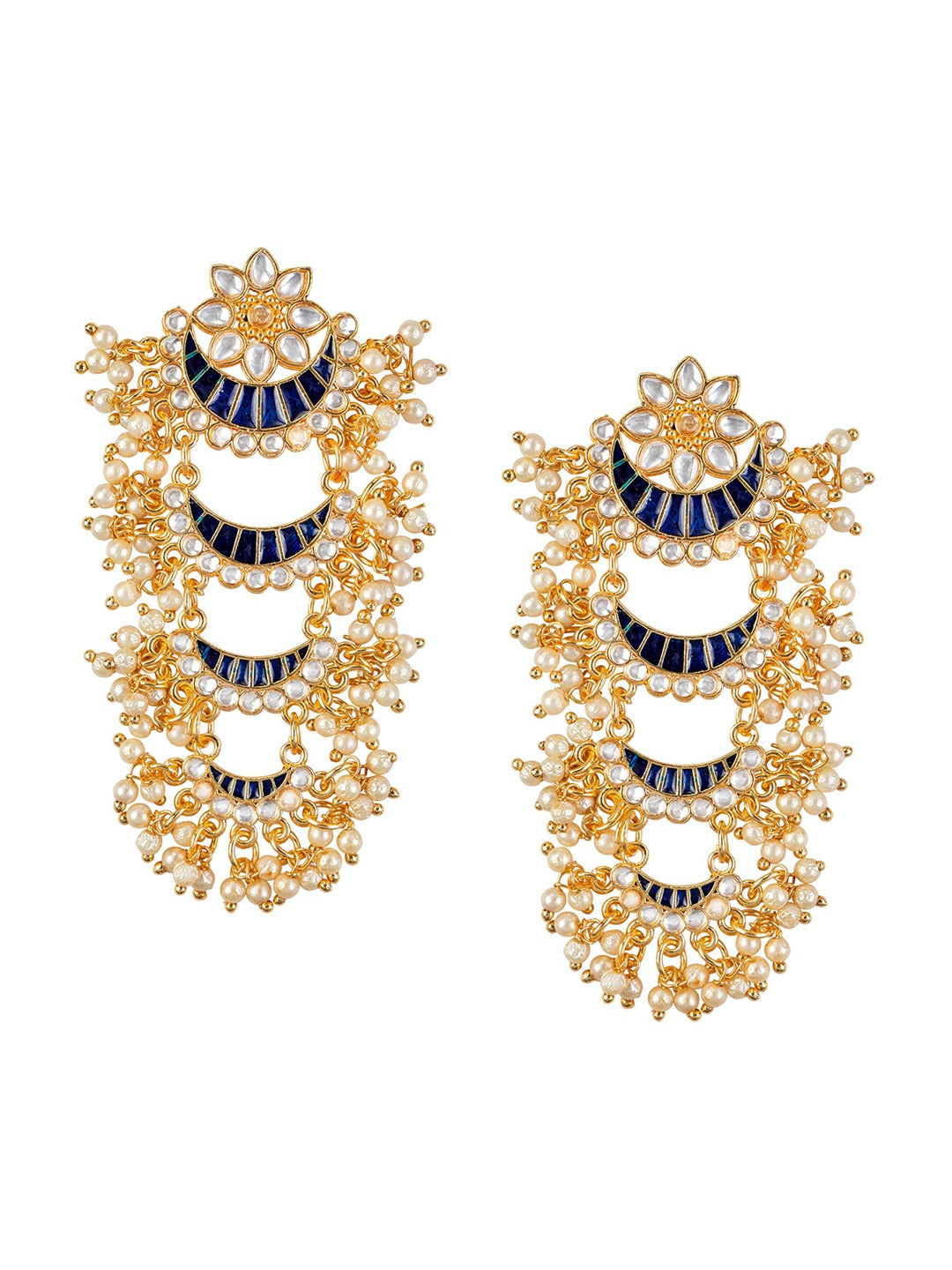 Women's Gold & Blue Crescent Shaped Drop Earrings - Morkanth
