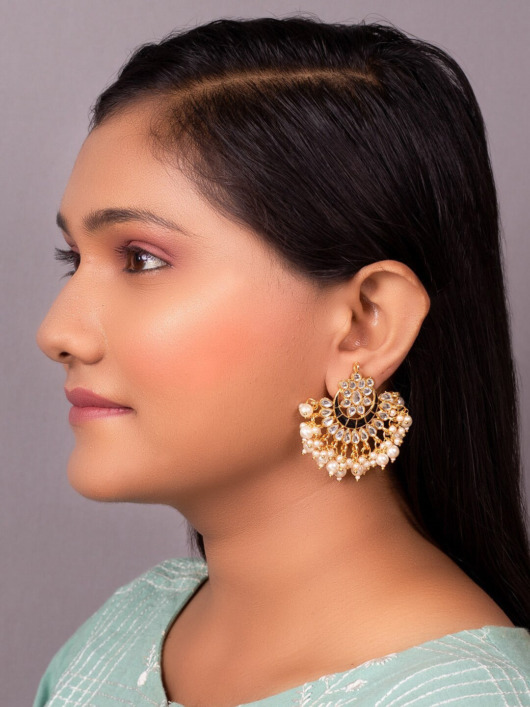 Women's Black & Gold-Toned Contemporary Chandbalis Earrings - Morkanth