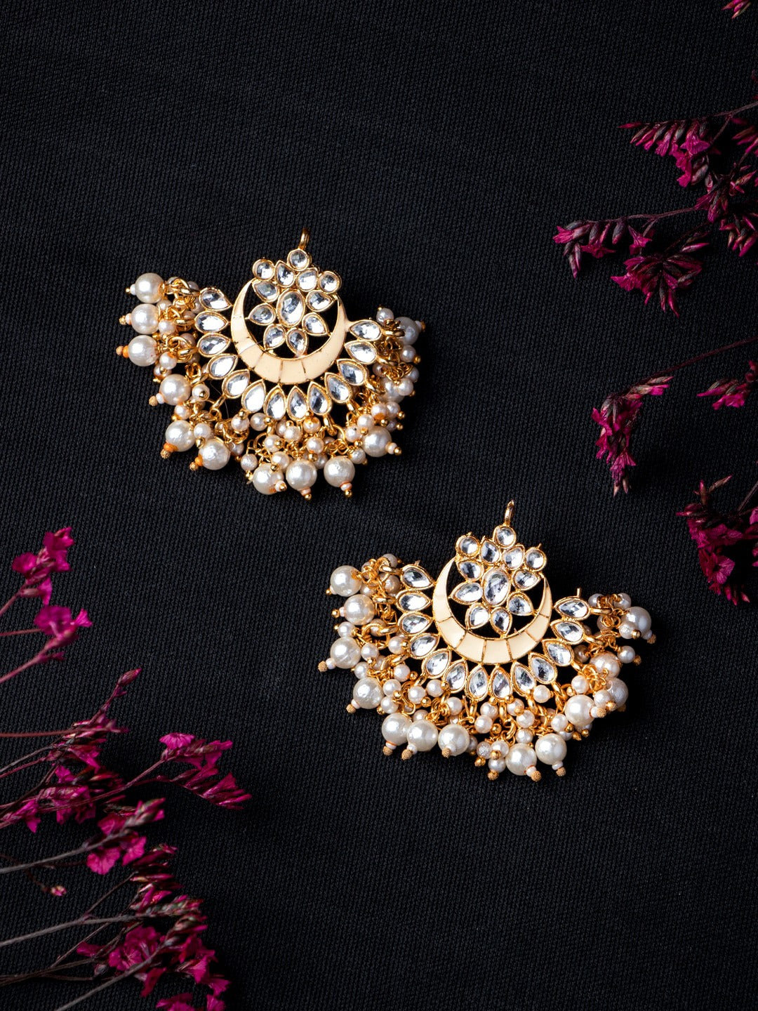 Women's Peach & Gold-Toned Contemporary Chandbalis Earrings - Morkanth