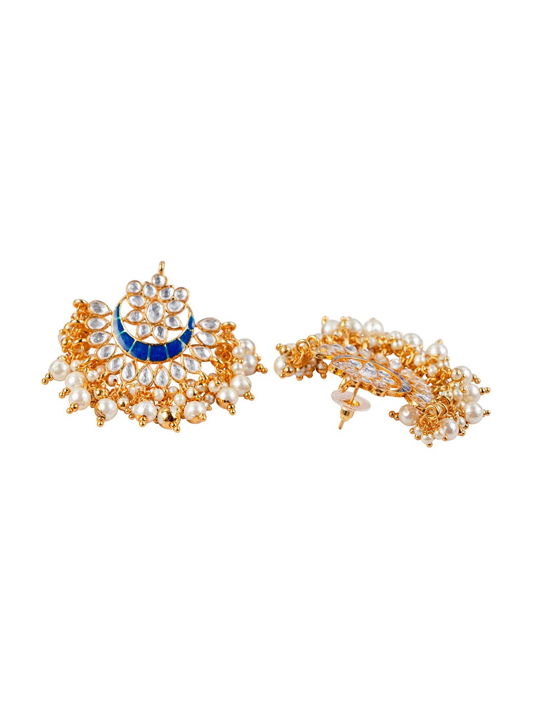 Women's Navy Blue & Gold-Toned Contemporary Chandbalis Earrings - Morkanth
