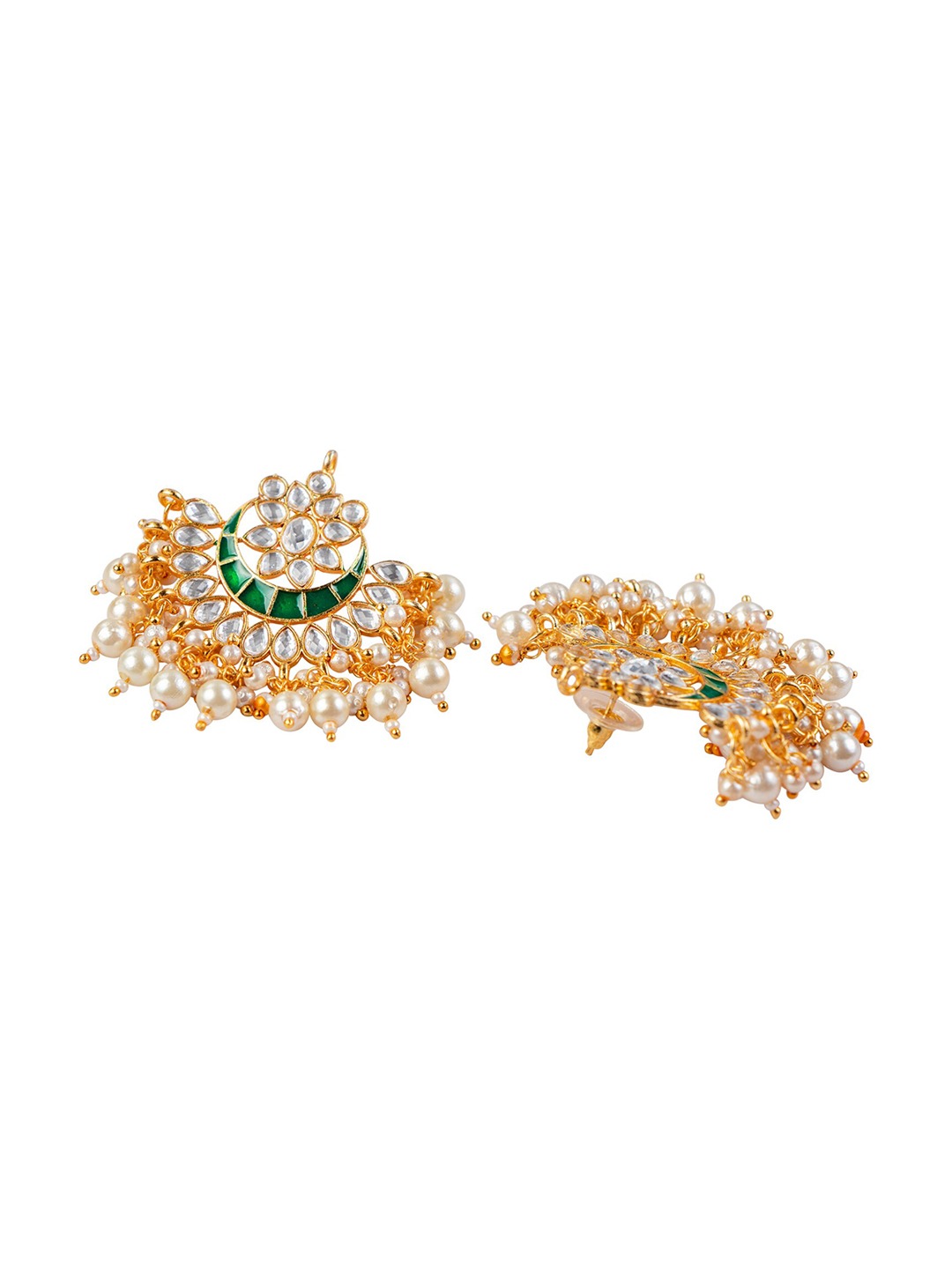Women's Green & Gold-Toned Contemporary Chandbalis Earrings - Morkanth