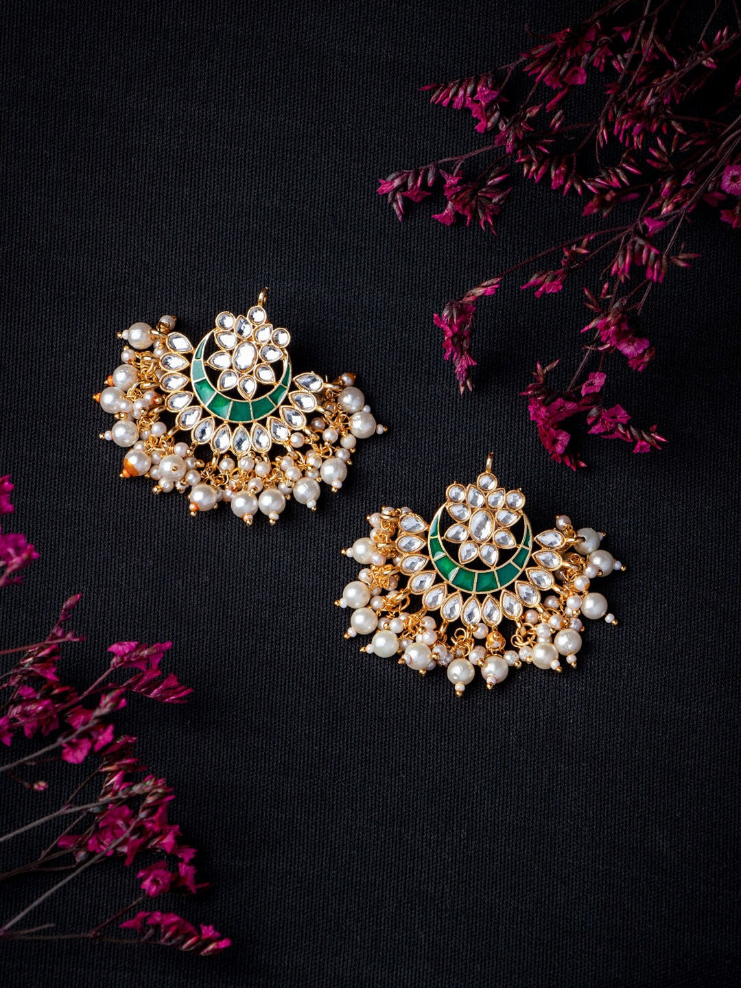 Women's Green & Gold-Toned Contemporary Chandbalis Earrings - Morkanth
