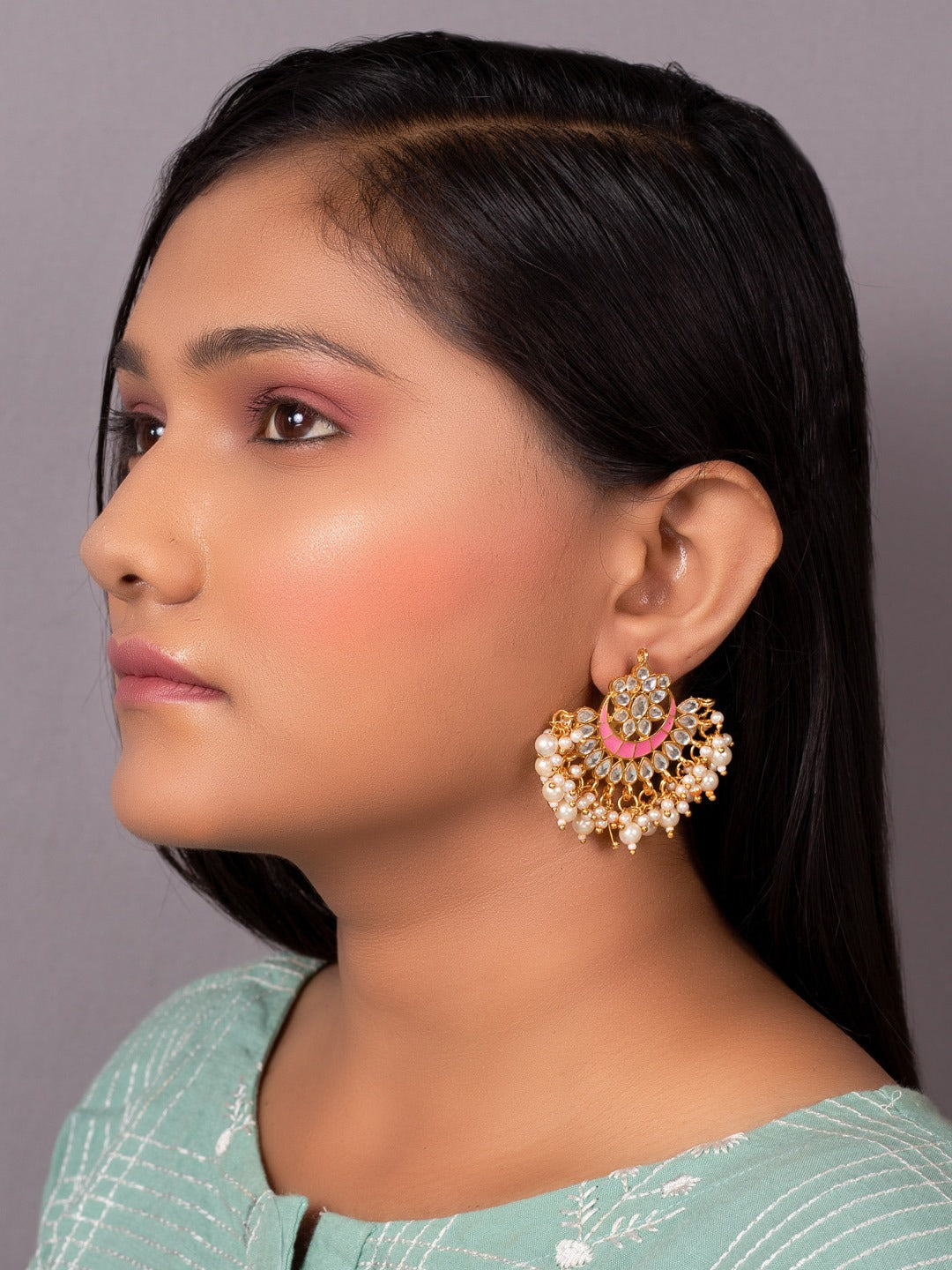 Women's Pink & Gold-Toned Contemporary Chandbalis Earrings - Morkanth