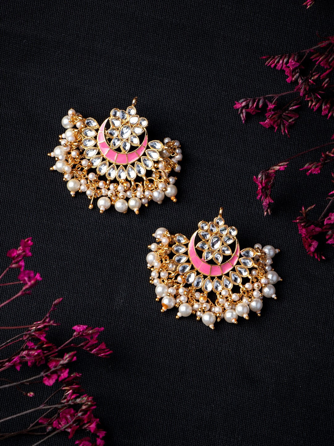 Women's Pink & Gold-Toned Contemporary Chandbalis Earrings - Morkanth