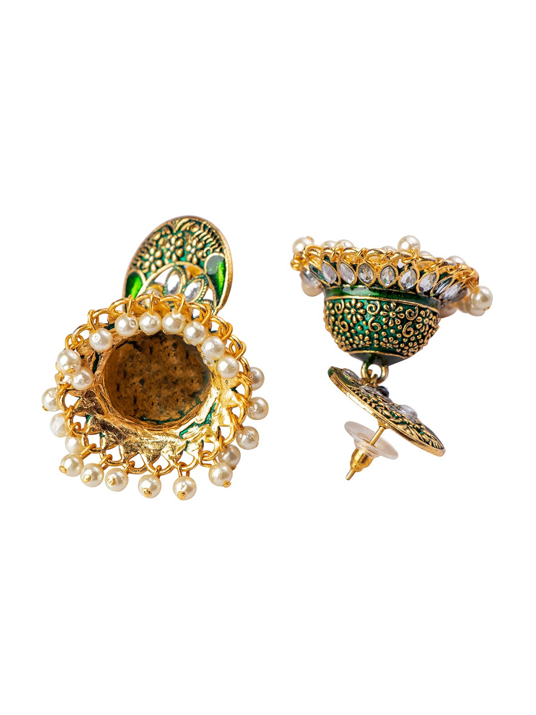 Women's Green Contemporary Jhumkas Earrings - Morkanth
