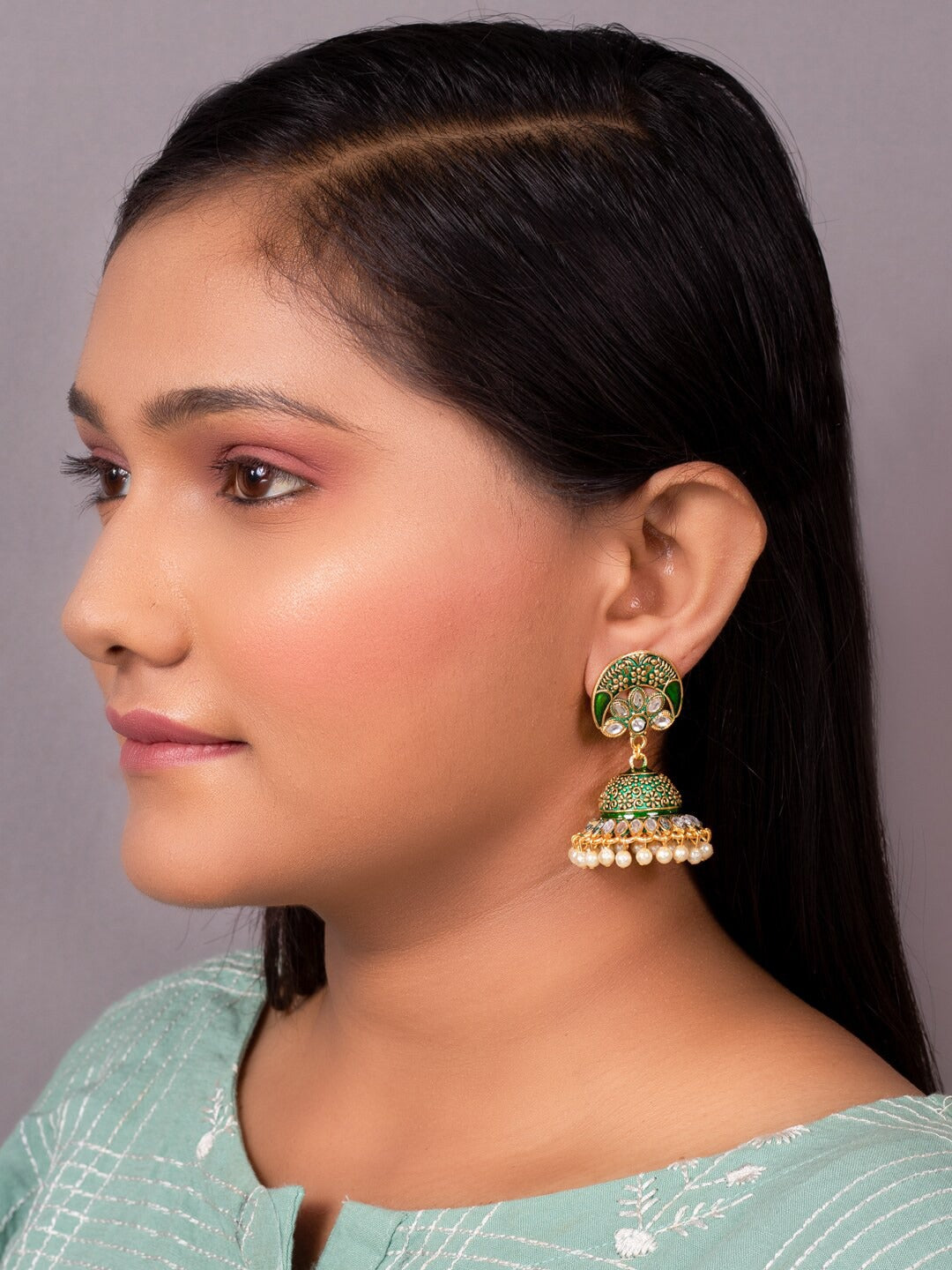 Women's Green Contemporary Jhumkas Earrings - Morkanth