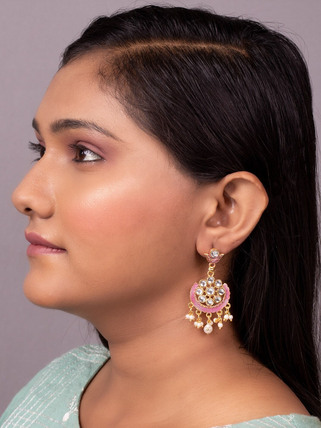 Women's Gold-Plated & Pink Contemporary Drop Earrings - Morkanth