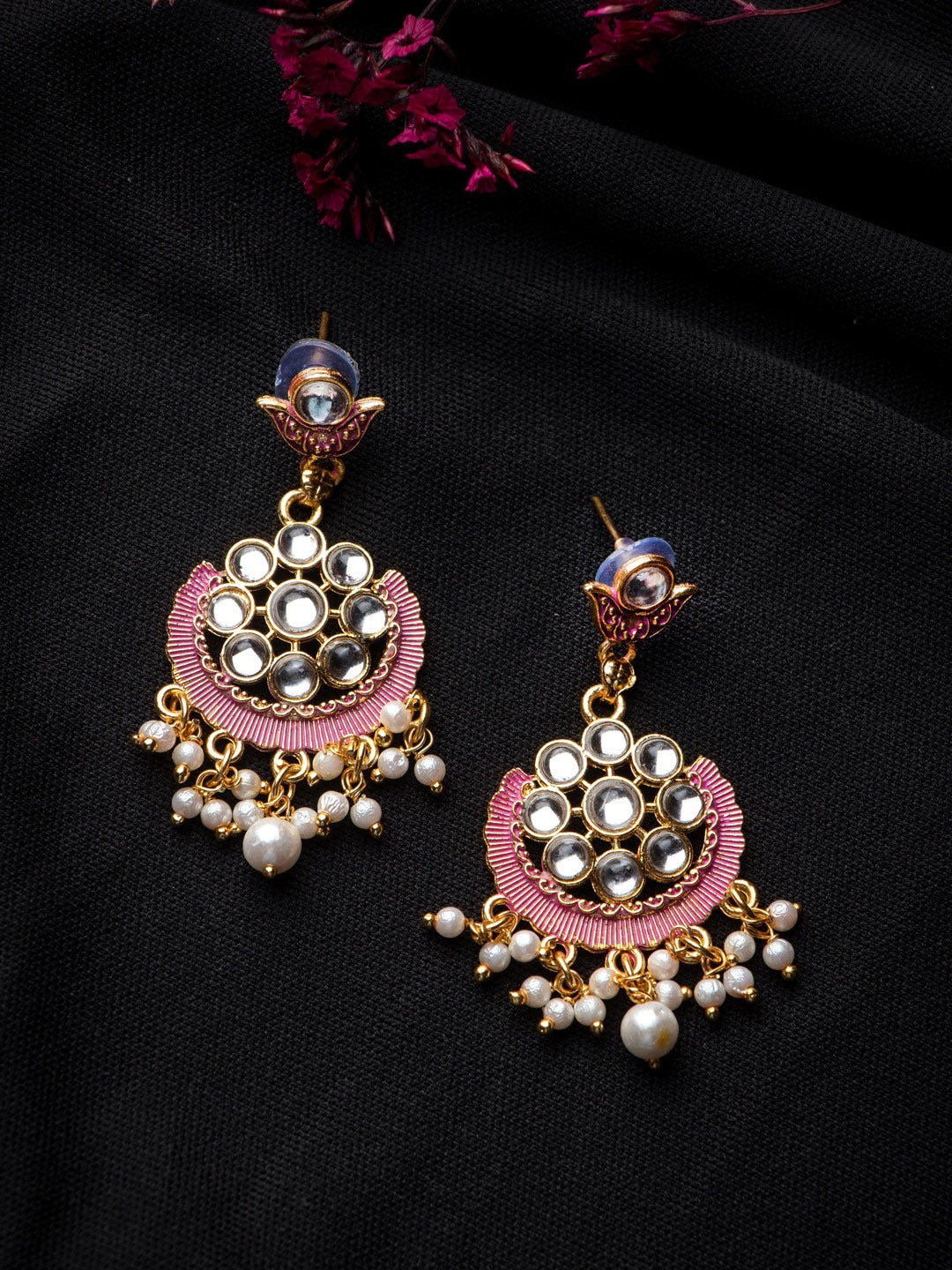 Women's Gold-Plated & Pink Contemporary Drop Earrings - Morkanth