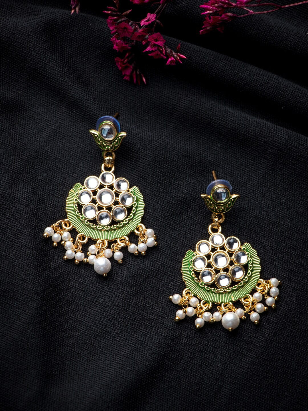 Women's Gold-Plated & Green Contemporary Drop Earrings - Morkanth