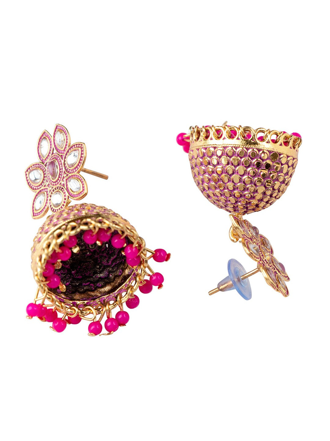 Women's Gold-Plated & Pink Dome Shaped Jhumkas - Morkanth