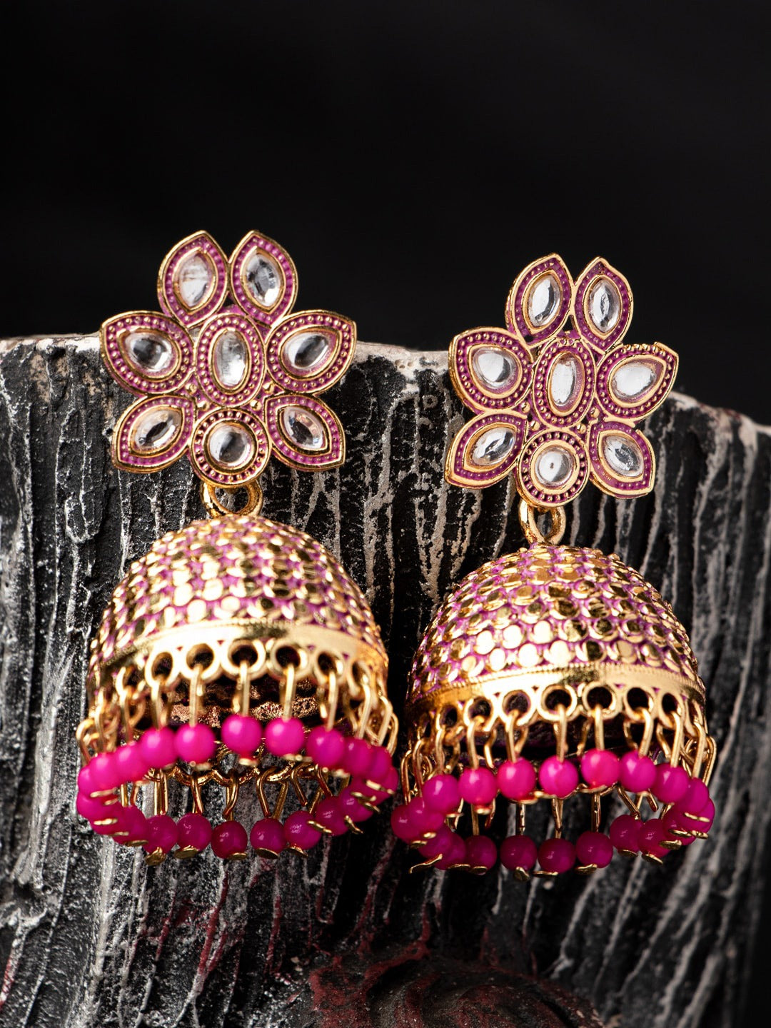Women's Gold-Plated & Pink Dome Shaped Jhumkas - Morkanth
