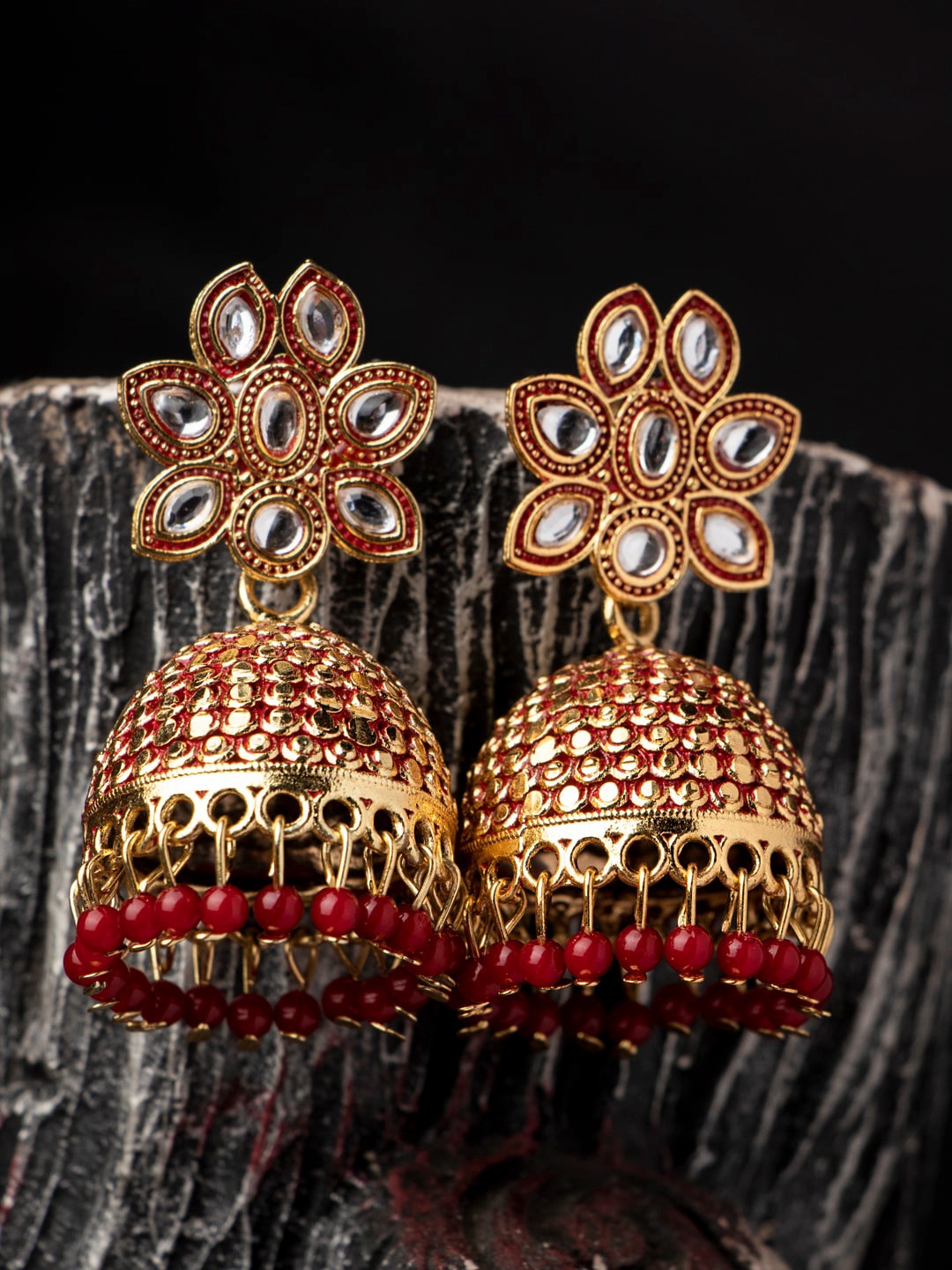Women's Red Contemporary Jhumkas Earrings - Morkanth