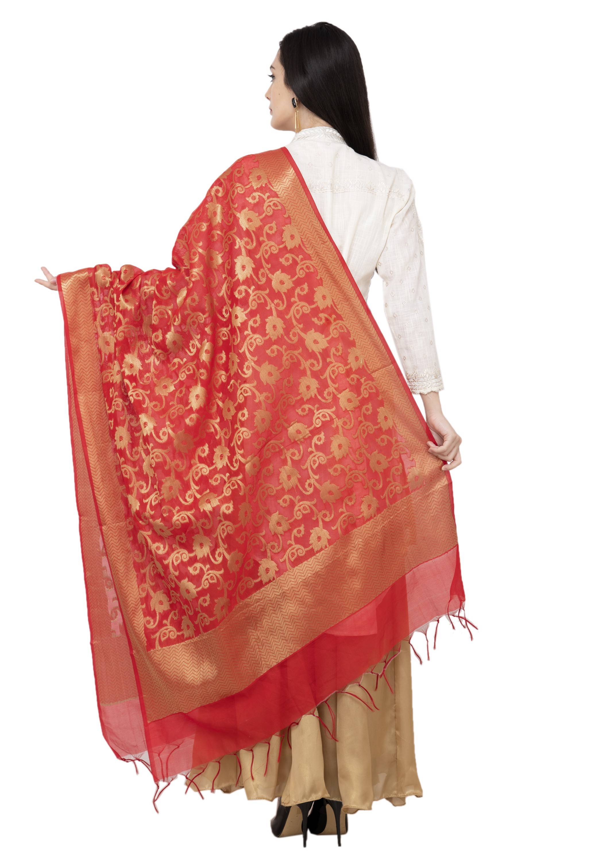 A R Silk VNS Jaal Fancy Dupatta Color Red Dupatta or Chunni