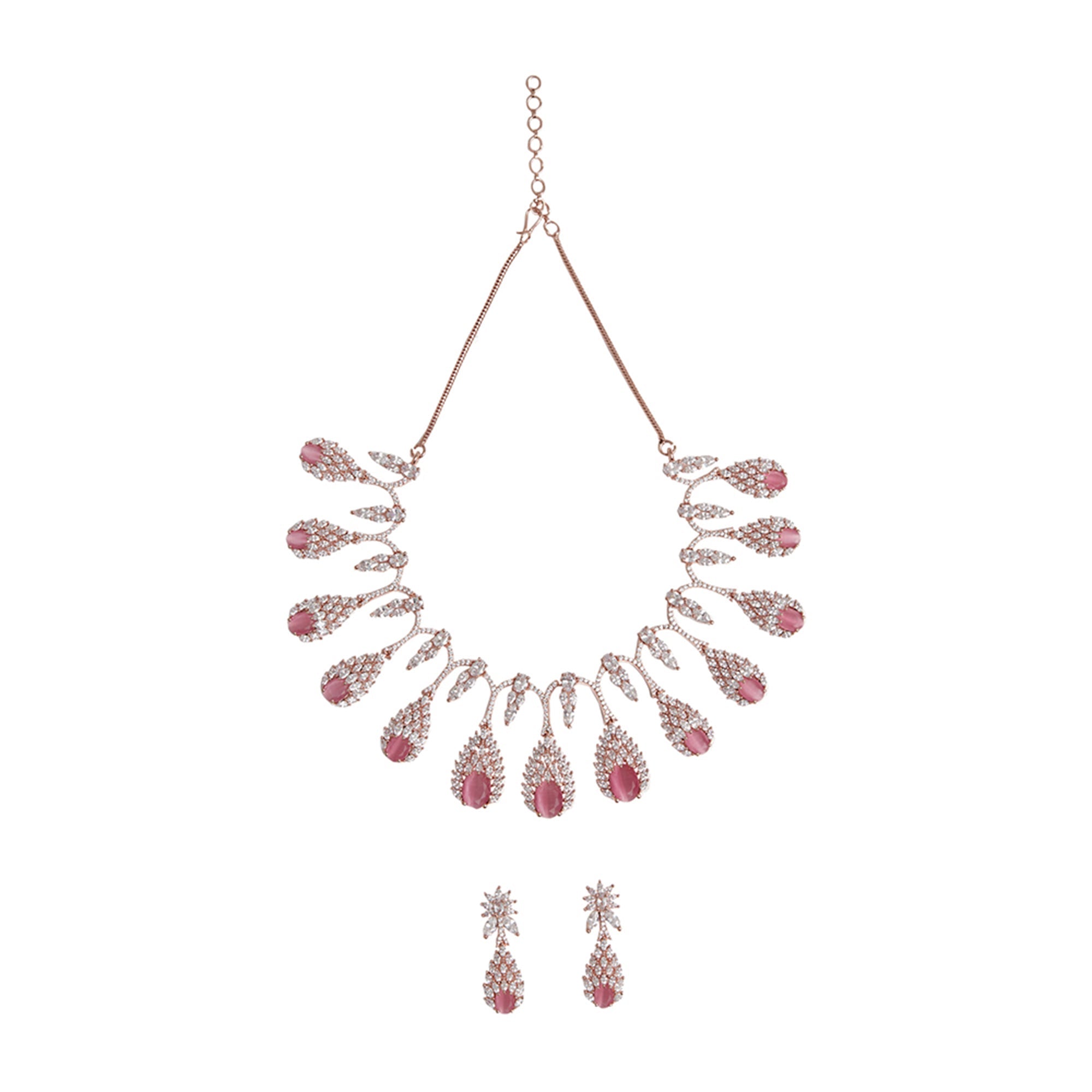 Women's Pink And White Teardrop Jewellery Set - Voylla
