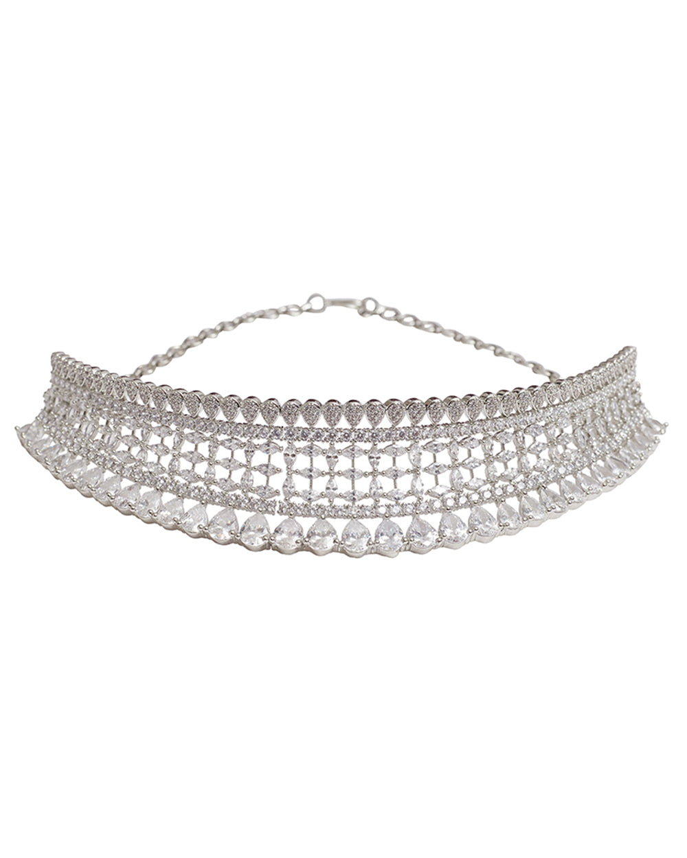 Women's Cz Elegance Silver Plated Shiny Necklace Set - Voylla