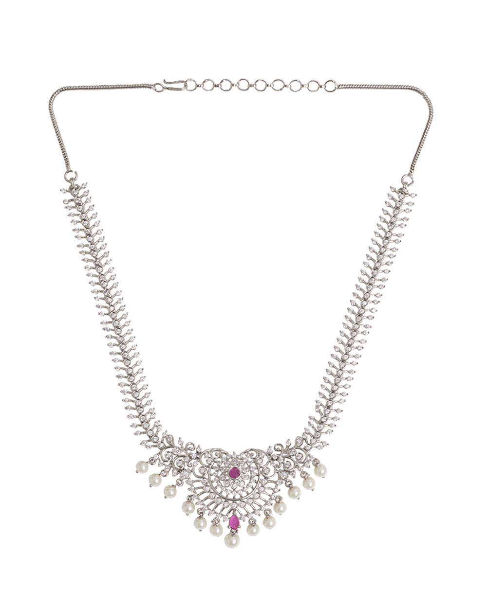 Women's Cz Elegance Silver Plated Brass Necklace Set - Voylla