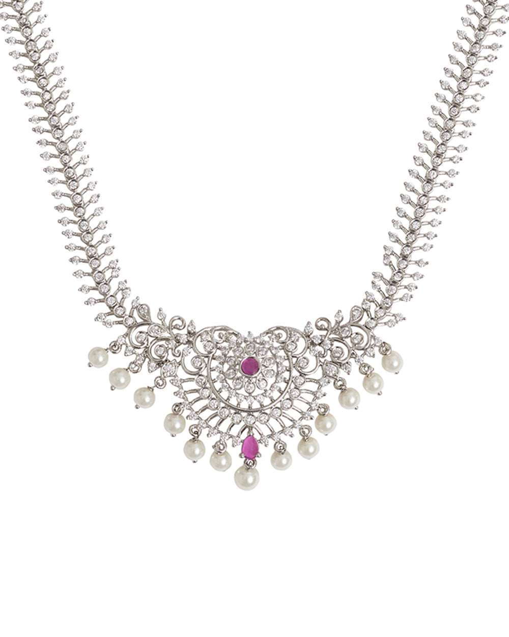 Women's Cz Elegance Silver Plated Brass Necklace Set - Voylla