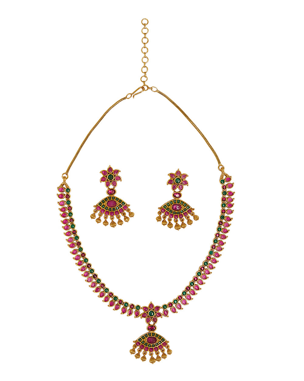 Women's Paisley Motifs Coloured Zircons Adorned Brass Gold Plated Jewellery Set - Voylla