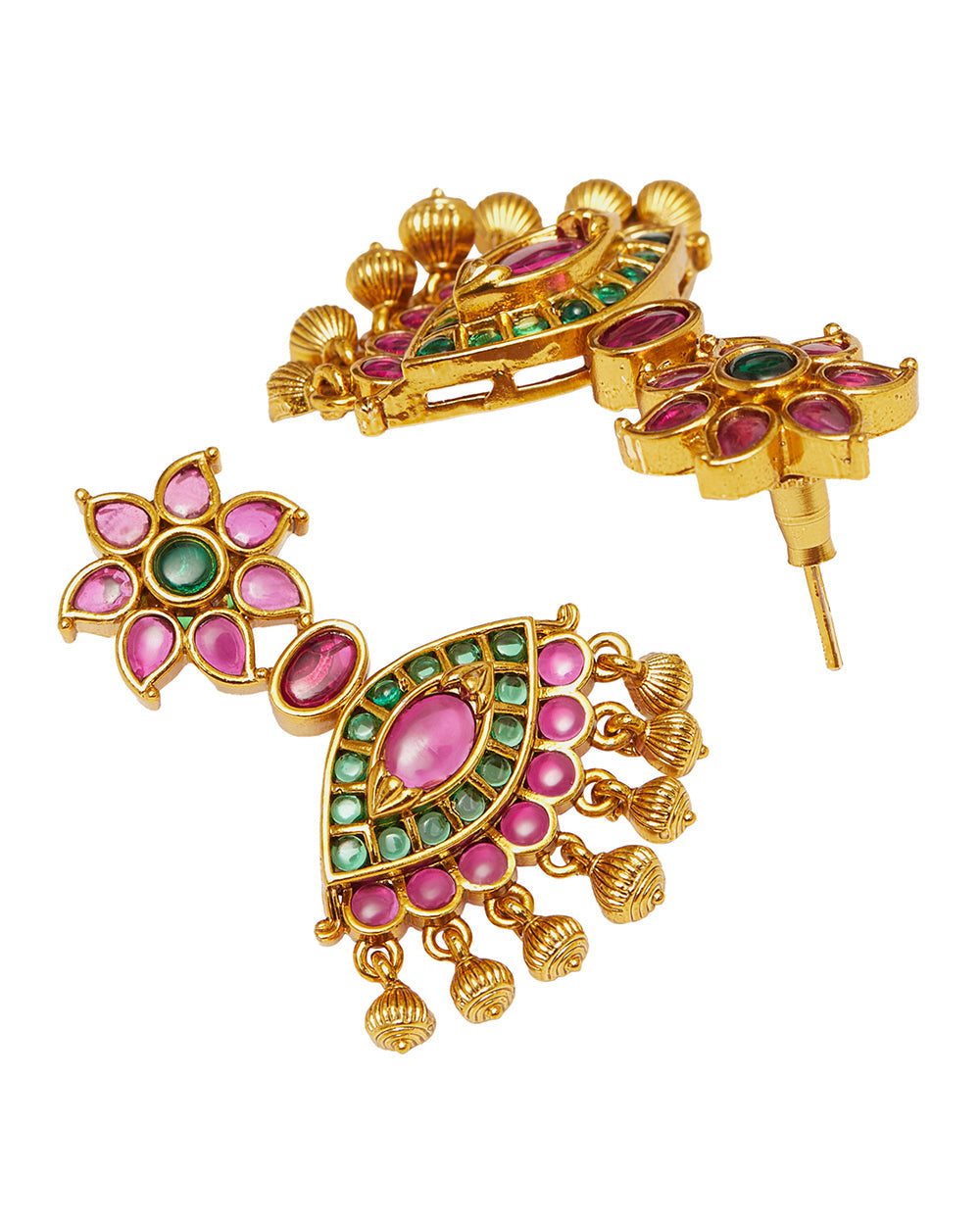 Women's Paisley Motifs Coloured Zircons Adorned Brass Gold Plated Jewellery Set - Voylla