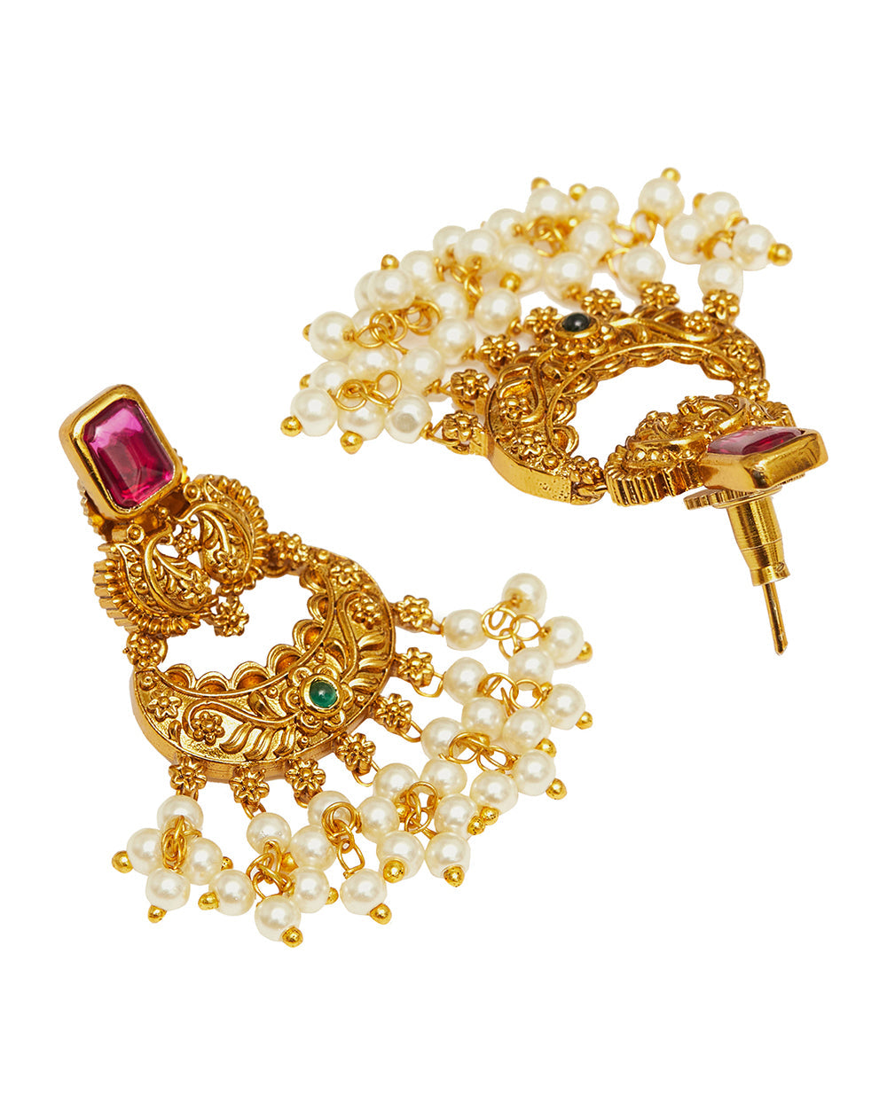 Women's Opulent Faux Pearls And Cz Adorned Gold Plated Brass Jewellery Set - Voylla