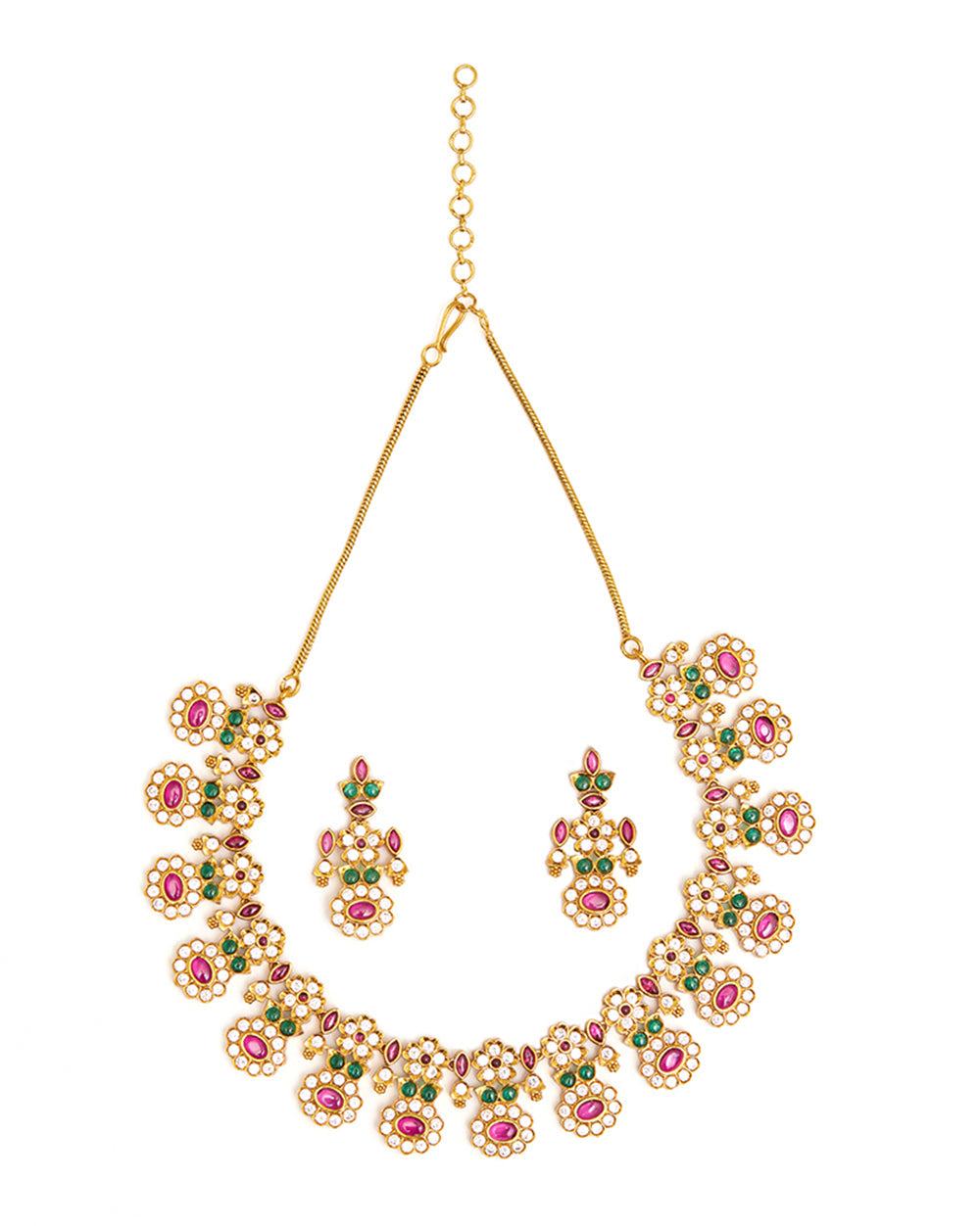 Women's Delicate Floral Motifs Cz Adorned Brass Gold Toned Jewellery Set - Voylla