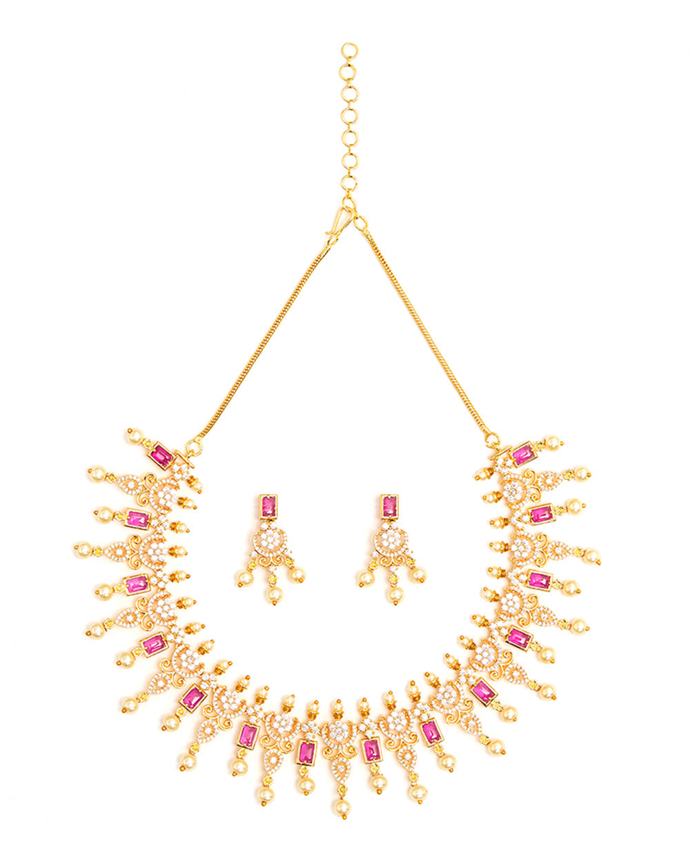 Women's Contemporary Design Cz Adorned Brass Gold Plated Jewellery Set - Voylla