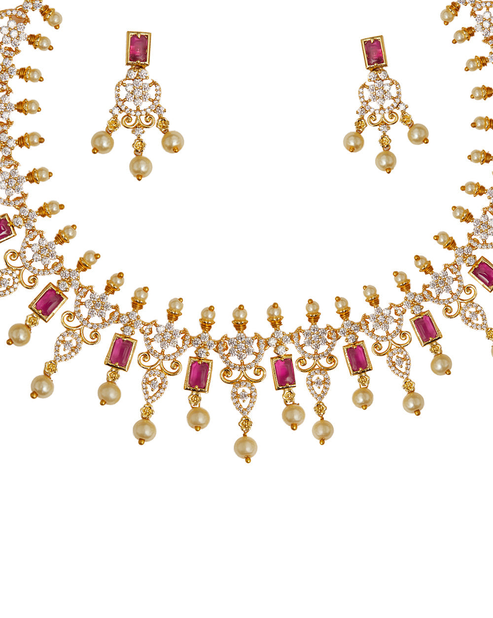 Women's Contemporary Design Cz Adorned Brass Gold Plated Jewellery Set - Voylla