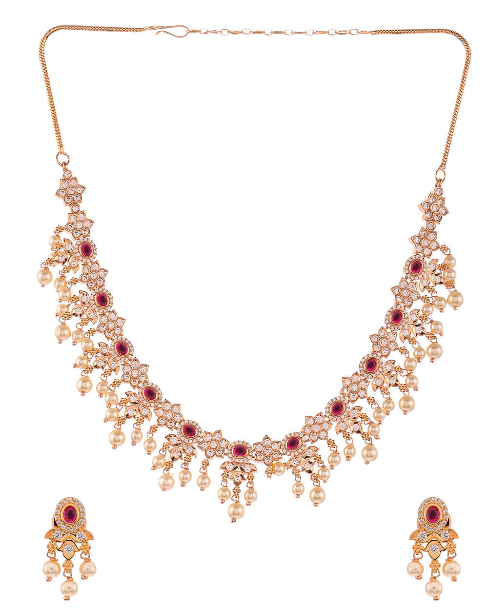 Women's Gold Opulence Meenakari Faux Pearls And Cz Adorned Gold Plated Jewellery Set - Voylla