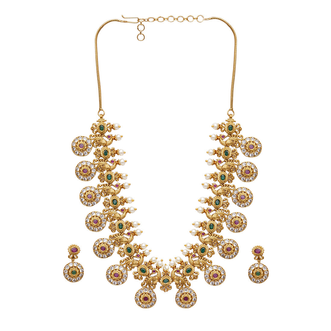 Women's Gold Opulence Lavish Faux Pearls And Cz Adorned Gold Plated Necklace Set - Voylla