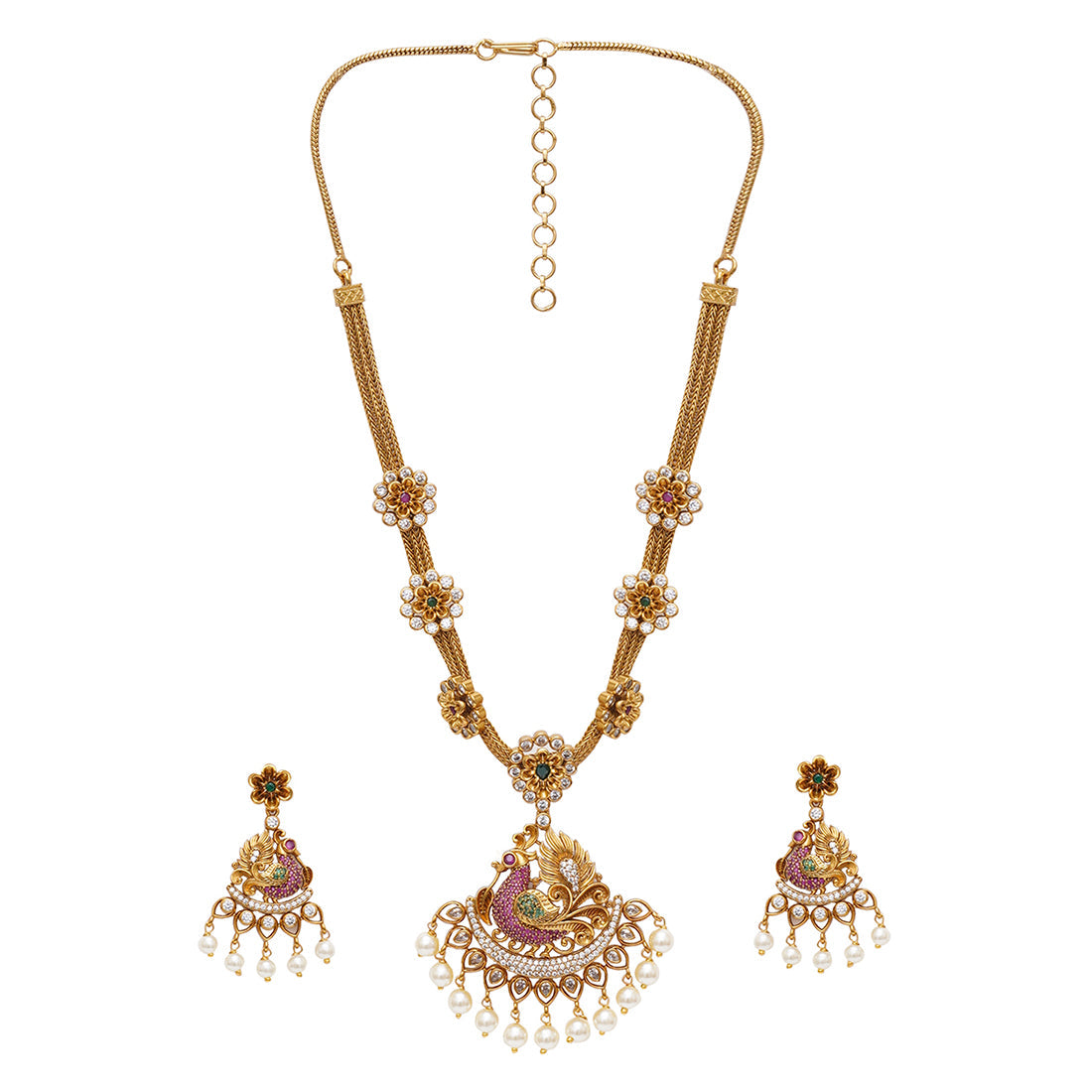 Women's Gold Opulence Floral Zircons Jewellery Set - Voylla