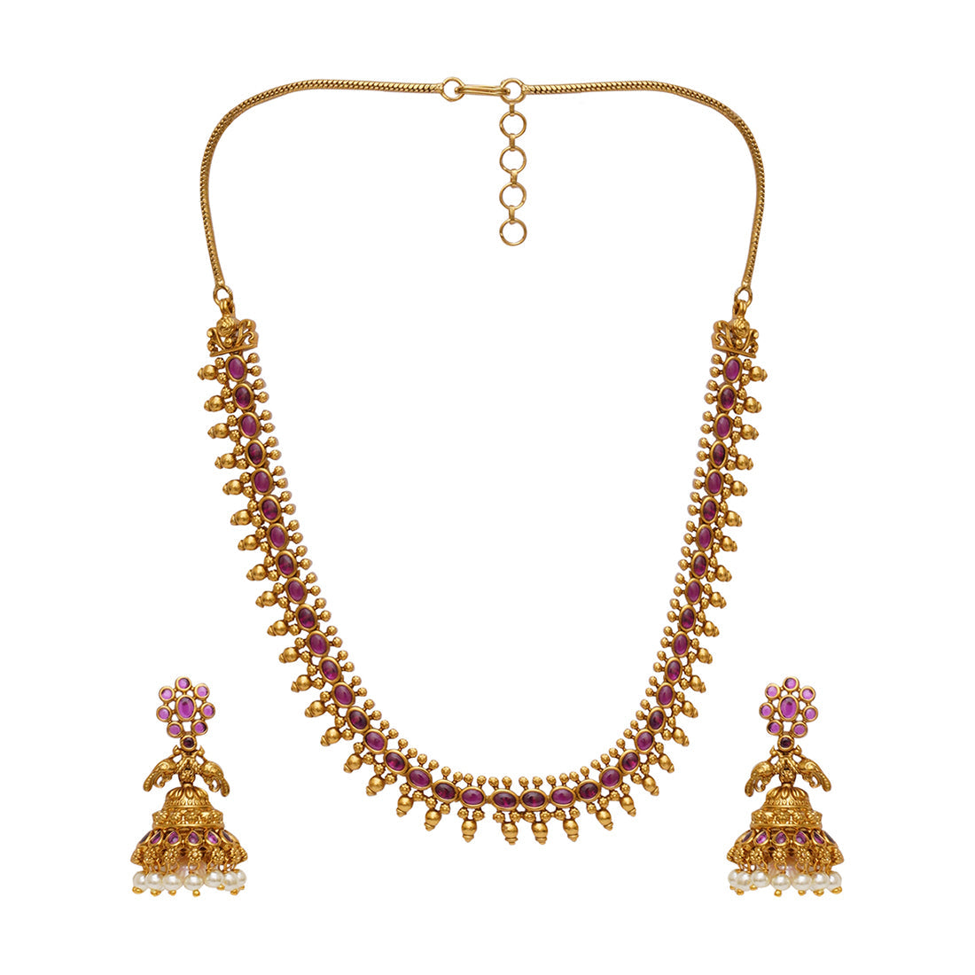 Women's Gold Opulence Minimalistic Faux Pearls Adorned Gold Plated Jewellery Set - Voylla