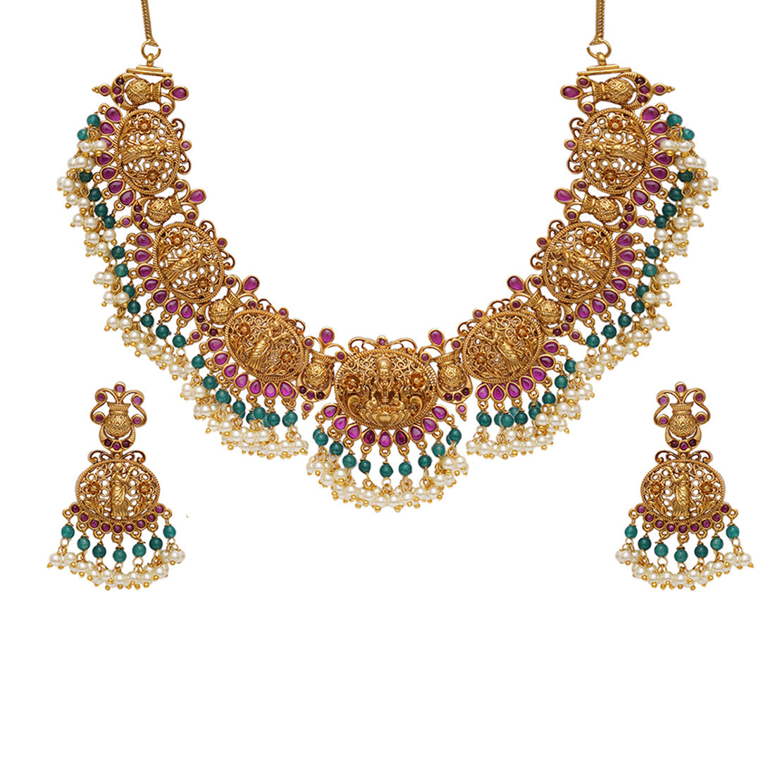 Women's Gold Opulence Goddess Motif Jewellery Set - Voylla