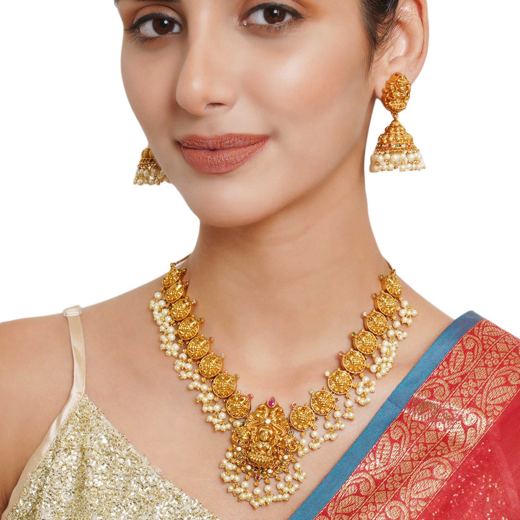 Women's Gold Opulence Gold Plated Goddess Lakshmi Jewellery Set - Voylla