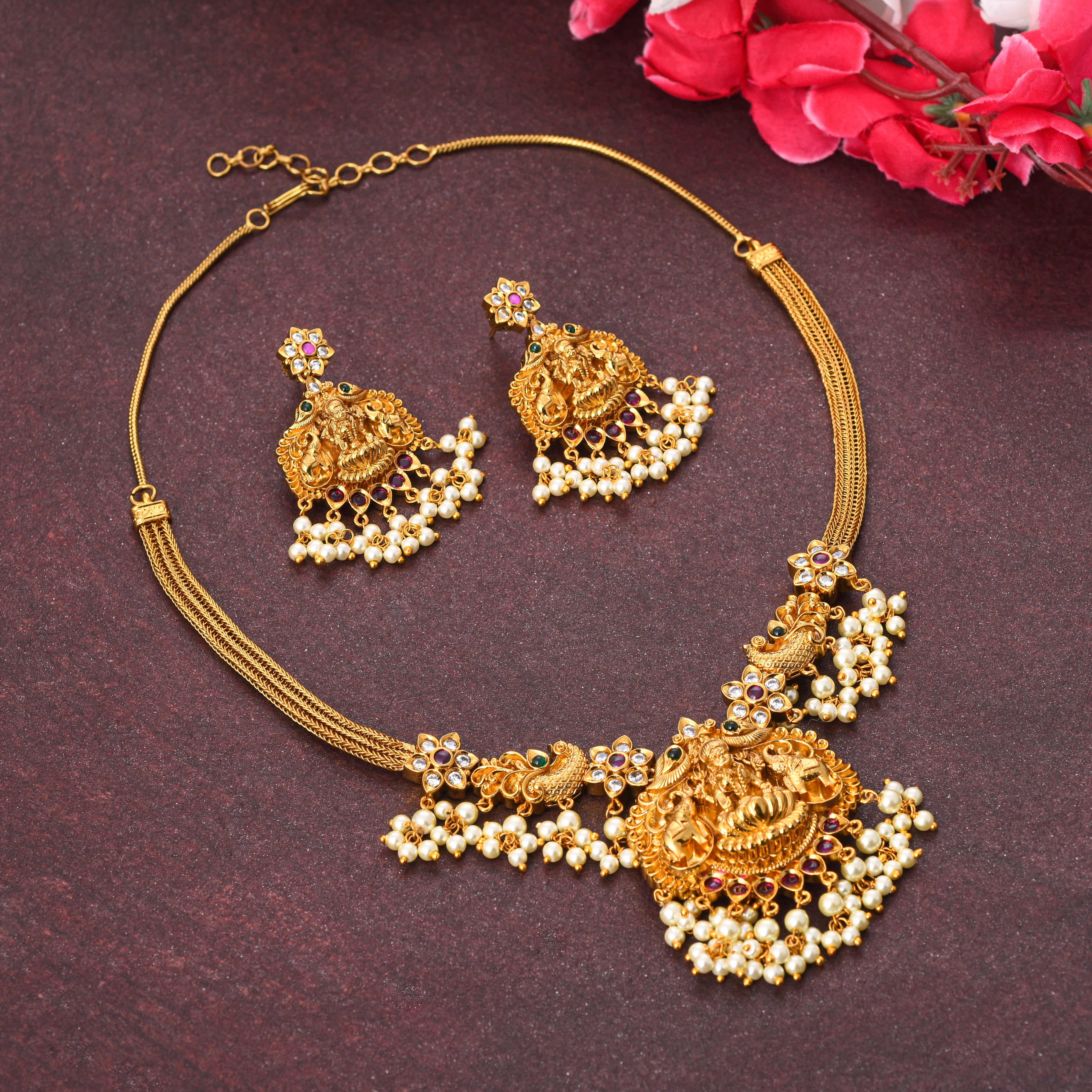 Women's Gold Opulence Temple Jewellery Set - Voylla