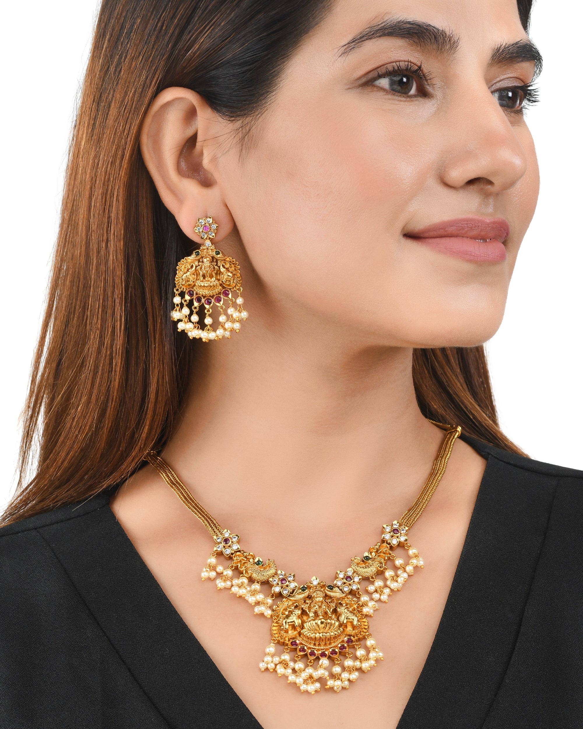 Women's Gold Opulence Temple Jewellery Set - Voylla