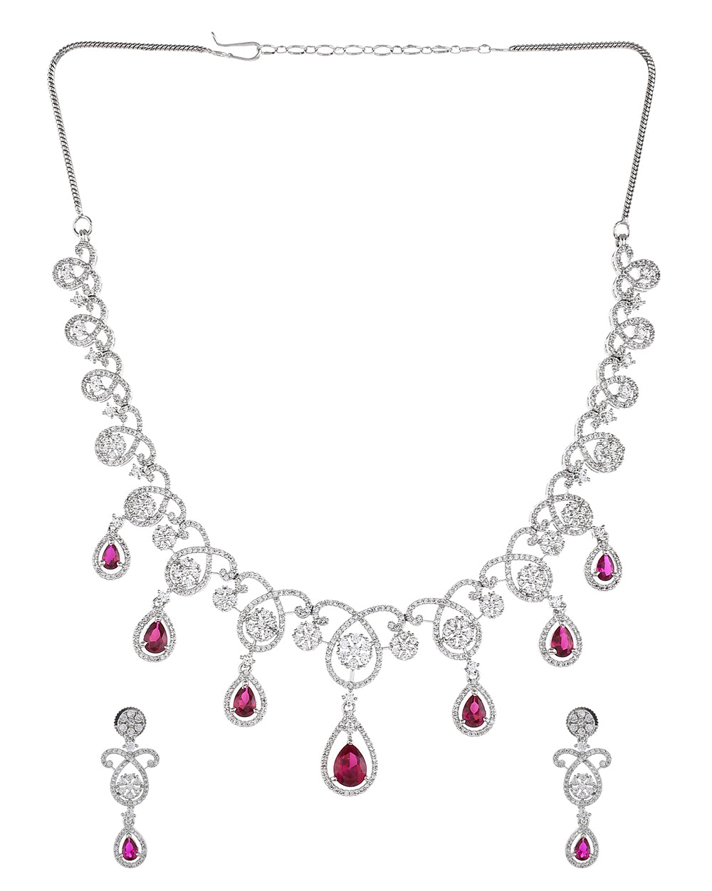 Women's Cz Elegance Red Teardrop Cut Jewellery Set - Voylla