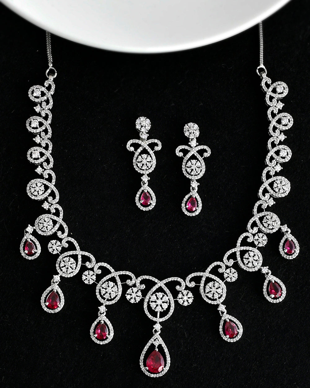 Women's Cz Elegance Red Teardrop Cut Jewellery Set - Voylla
