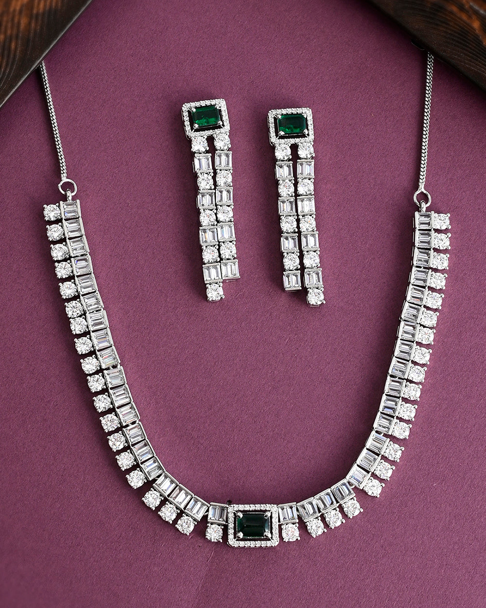 Women's Cz Elegance Emerald Cut Zircons Jewellery Set - Voylla