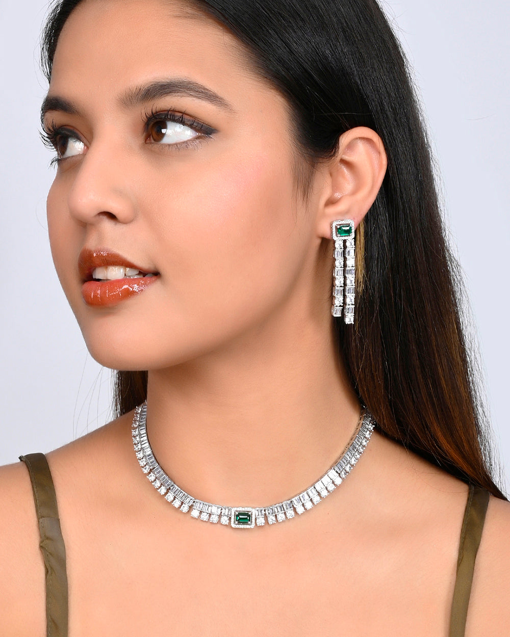 Women's Cz Elegance Emerald Cut Zircons Jewellery Set - Voylla