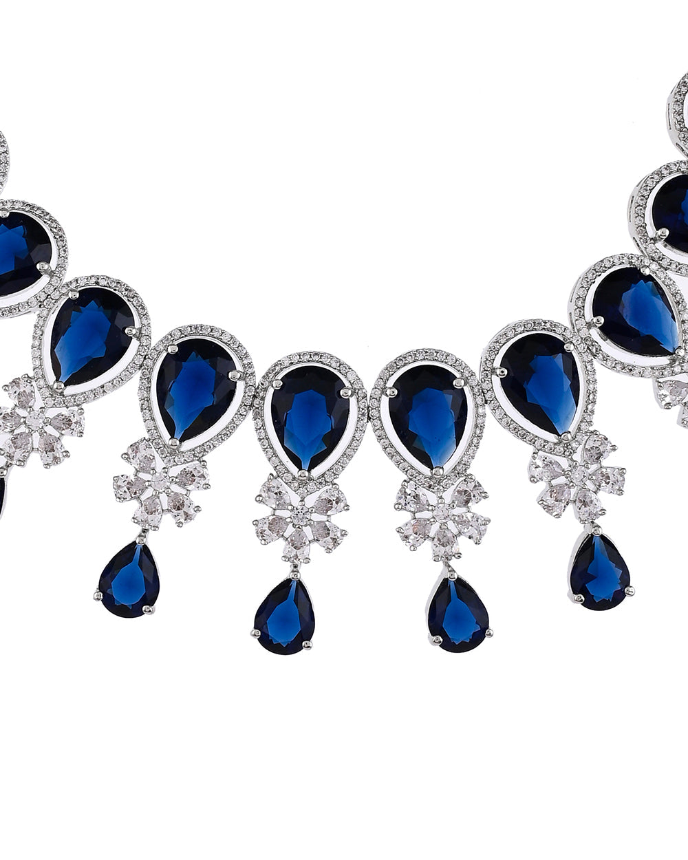 Women's Cz Elegance Blue Teardrop Zircons Jewellery Set - Voylla
