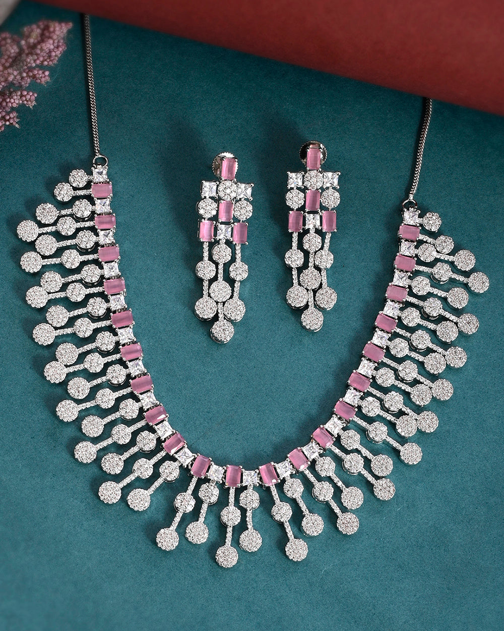 Women's Cz Elegance Round Cut Cluster Setting Jewellery Set - Voylla