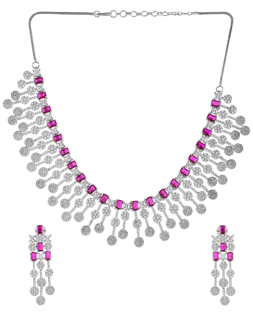 Women's Cz Elegance Pink And White Zircons Jewellery Set - Voylla