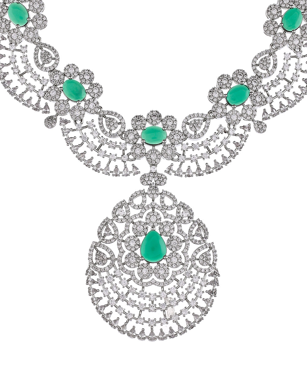Women's Cz Elegance Jewellery Set With Green Stones - Voylla