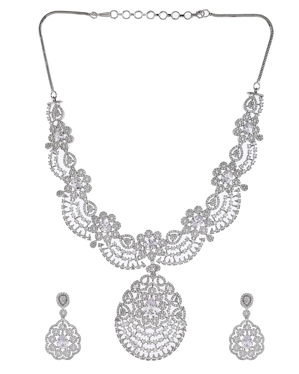 Women's Cz Elegance Cluster Setting Heavily Embellished Jewellery Set - Voylla