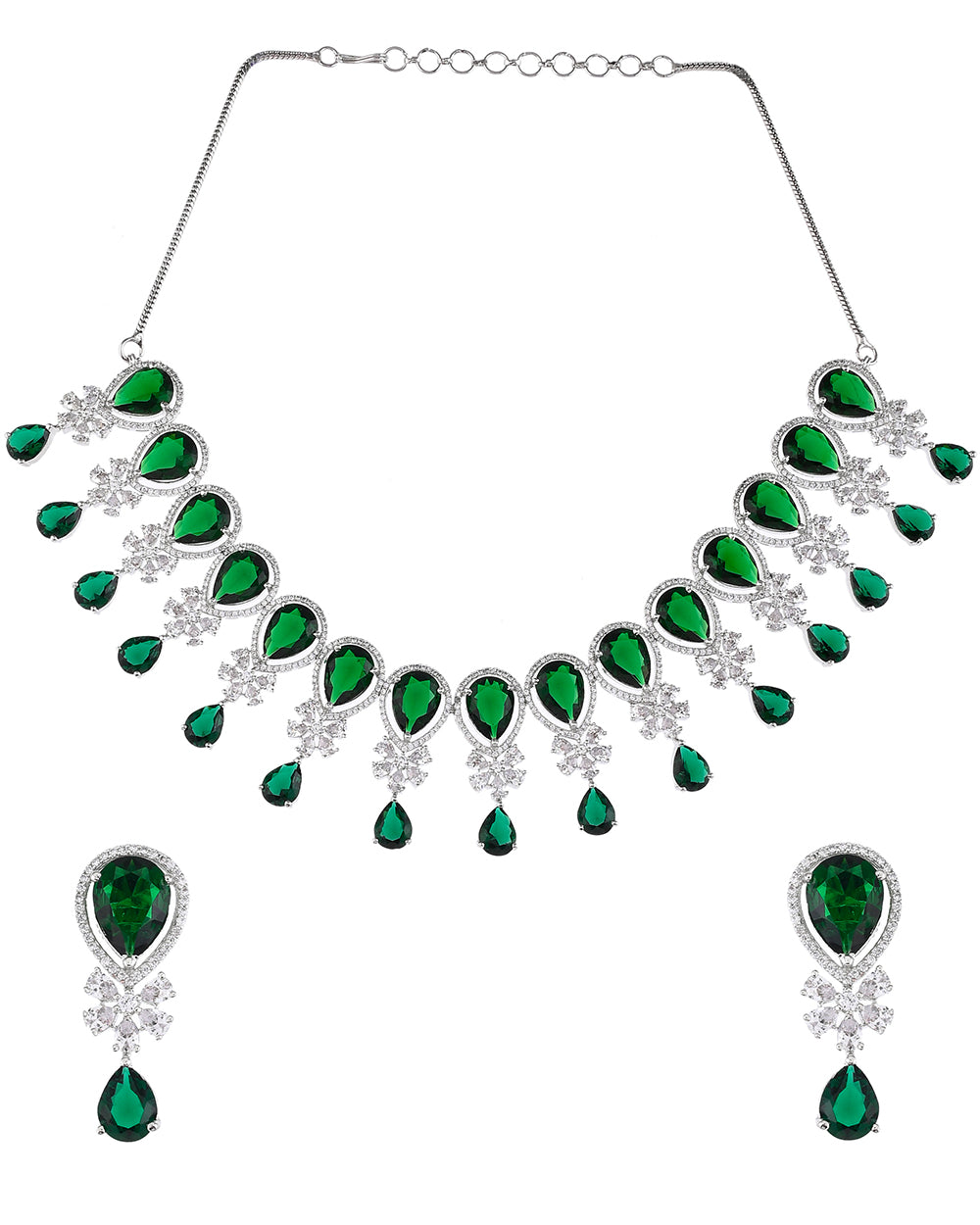 Women's Cz Elegance Green Teardrop Zircons Jewellery Set - Voylla