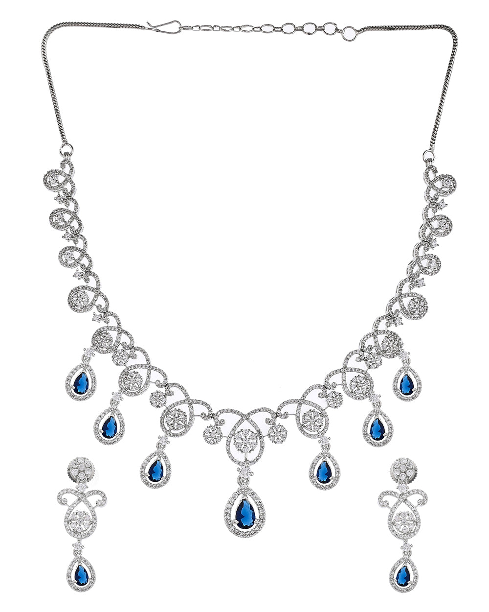Women's Cz Elegance Blue Teardrop Cut Zircons Jewellery Set - Voylla