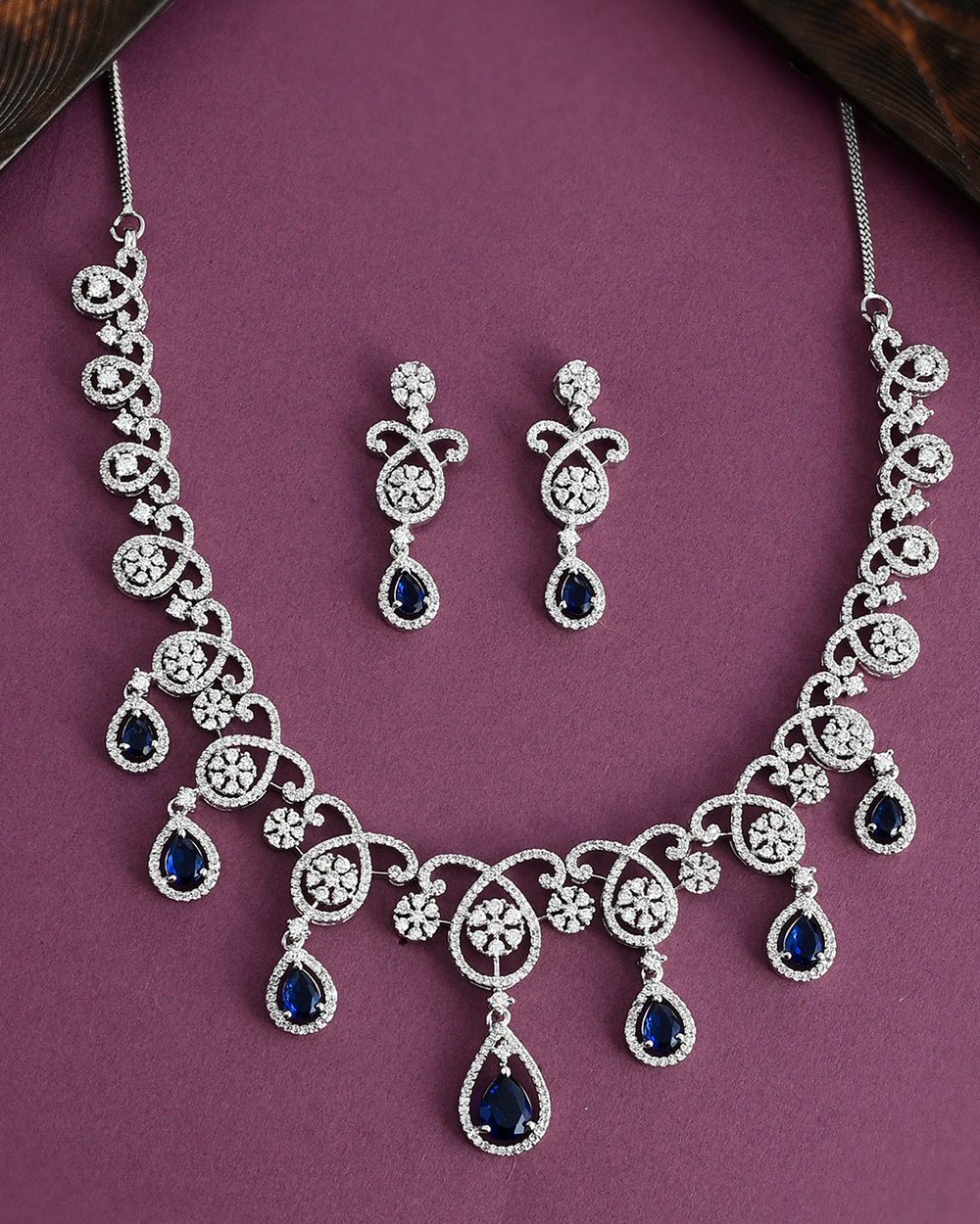 Women's Cz Elegance Blue Teardrop Cut Zircons Jewellery Set - Voylla