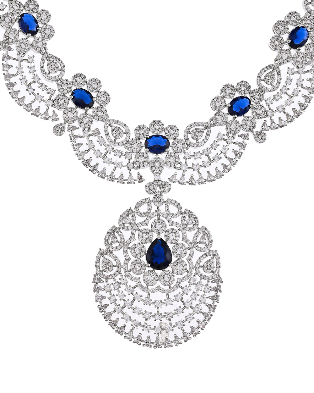 Women's Cz Elegance Teardrop Cut Blue Gems Jewellery Set - Voylla