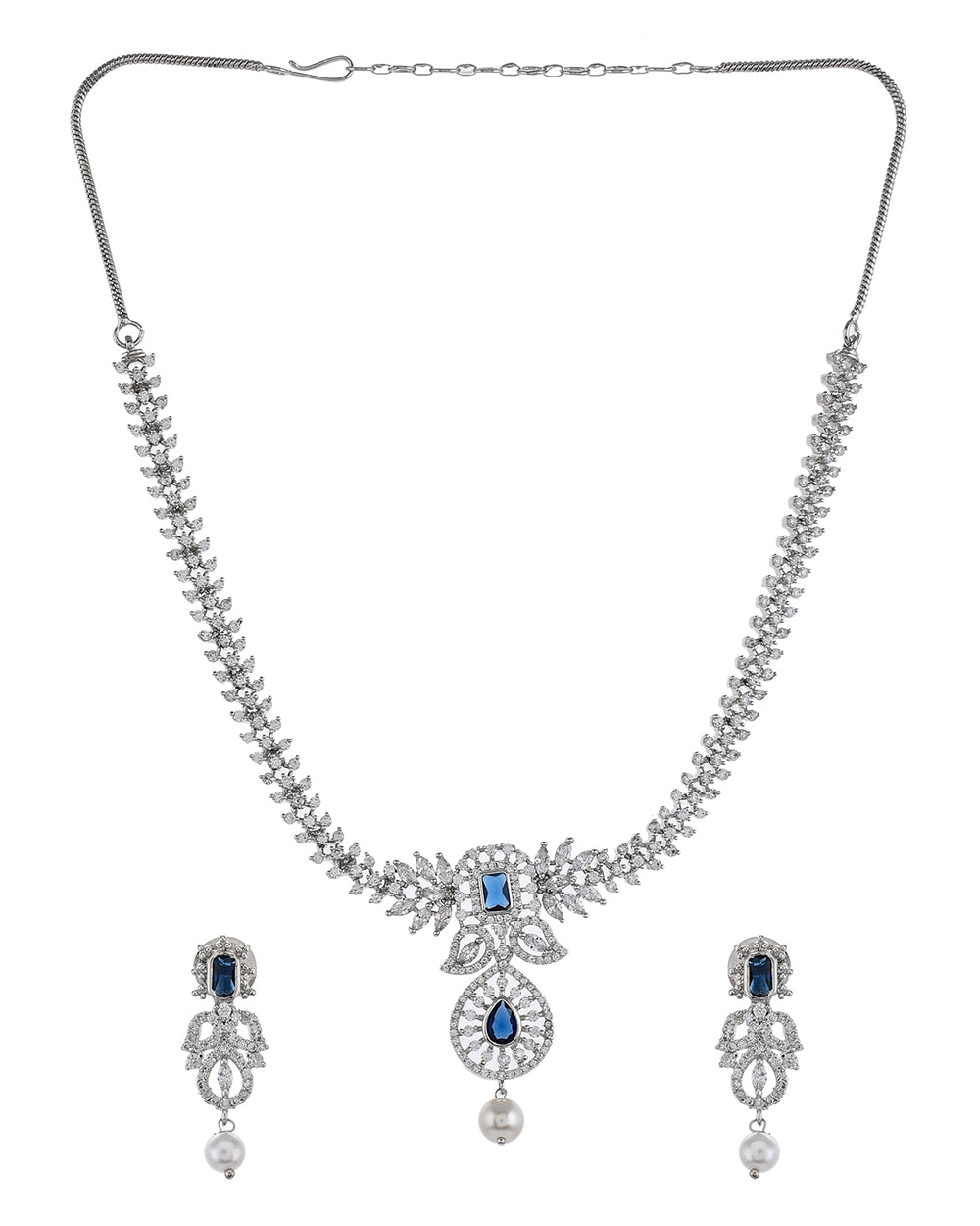 Women's Cz Elegance Emerald And Teardrop Cut Gems Jewellery Set - Voylla