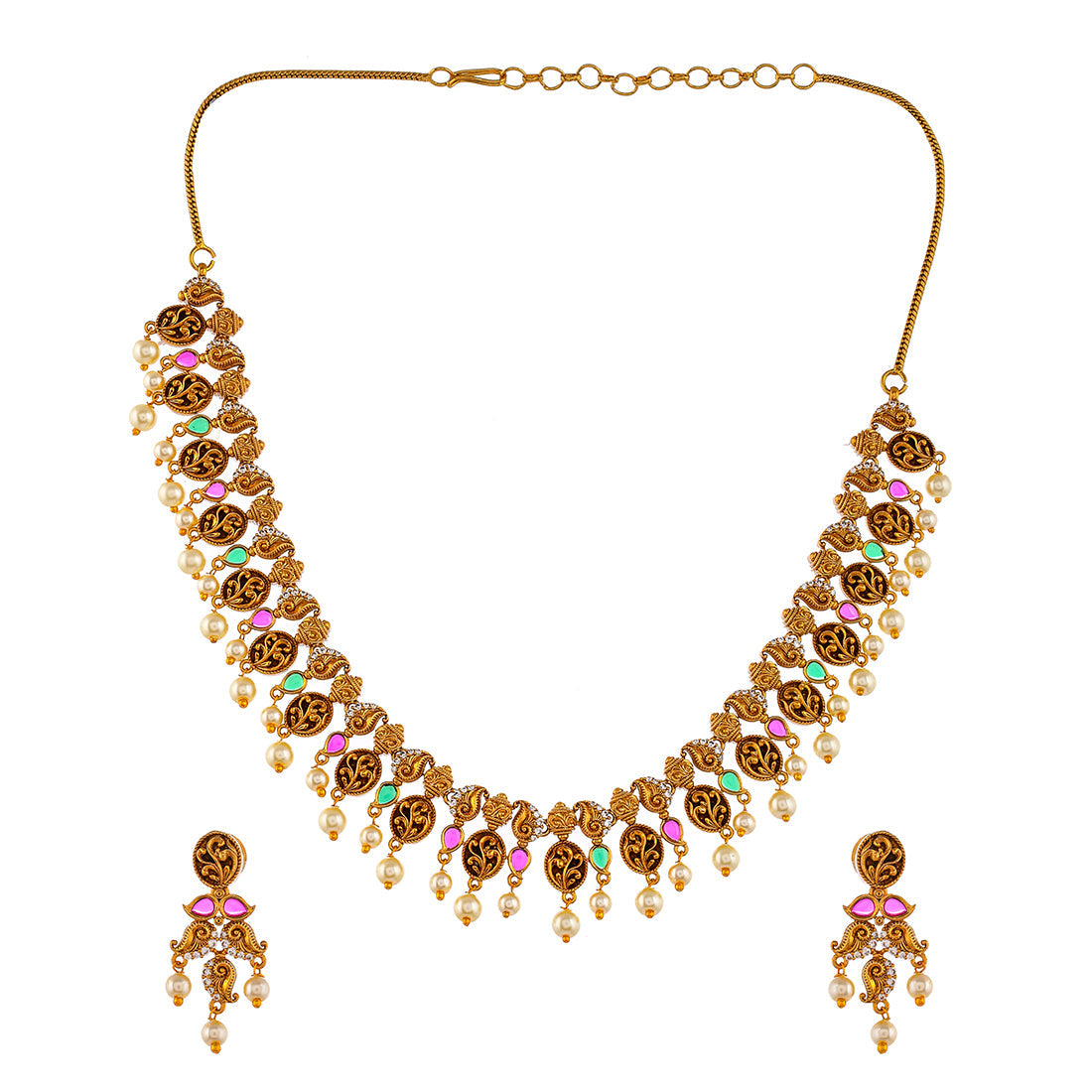 Women's Gold Opulence Traditional Necklace Set - Voylla